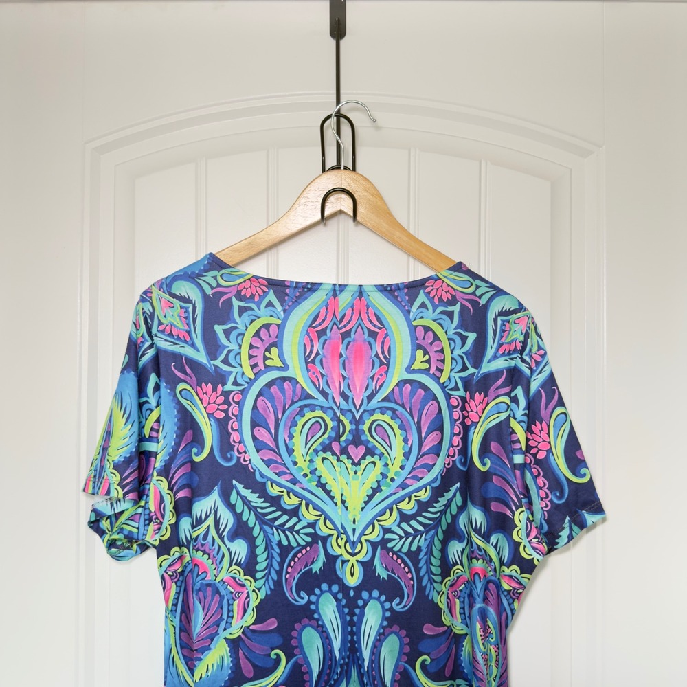 Shall We Women’s XL Multicolor Paisley Print Midi Dress Boho Dompamine Dressing - Picture 5 of 8